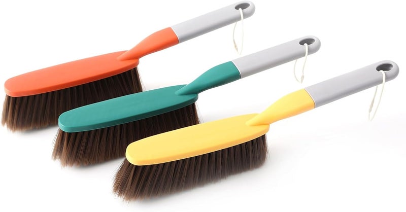 kagyuan 3 Pack 15" Hand Broom Brush,Soft Bristle Cleaning Brush,Crumb Debris Sweeping Brush,Dusting Brush,Comfort for Bed Car Couch Desk Sofa Furniture Clothes,Small Particles Hair Remover(3color) - Image 1